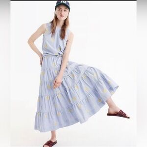 Preowned J. Crew Striped Pineapple Embroidered Skirt Size XL